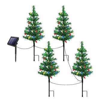 4 упаковки солнечных маленьких Рождественских елочных гирлянд, мини-Рождественская елка с подсветкой для украшения дорожки, крыльца, двора, прочный