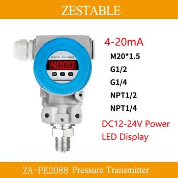 Датчик давления воды Масла Топлива Воздуха ZA-PE2088 4-20mA Светодиодный Дисплей Датчик Давления 0-1Mpa 100kPa 20bar 100bar