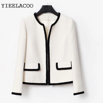 Элегантный стиль, белое пальто, твидовый жакет, новое весенне-осенне-зимнее шерстяное пальто, новая женская классическая шерстяная куртка 0