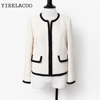 Элегантный стиль, белое пальто, твидовый жакет, новое весенне-осенне-зимнее шерстяное пальто, новая женская классическая шерстяная куртка 1