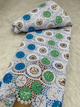 Африканская кружевная ткань с пайетками, водорастворимая гипюровая ткань, Кружевная шнуровая ткань с блестками для шитья, 5 ярдов 4