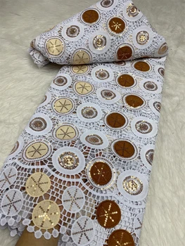 Африканская кружевная ткань с пайетками, водорастворимая гипюровая ткань, Кружевная шнуровая ткань с блестками для шитья, 5 ярдов 5
