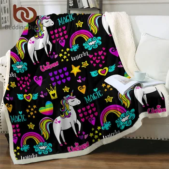 Постельный комплект Одеяло с единорогом для дивана Пастельное радужное Шерп одеяло с сердечками Красочные детские постельные принадлежности Волшебная лошадь с крыльями Манта