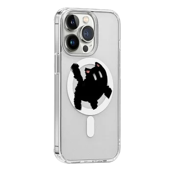 Роскошный Магнитный Чехол Для Беспроводной Зарядки Magsafe Blur Black Cat Чехол Для Телефона iPhone 13 14 12 Pro Max 14Plus Противоударный Бронированный Чехол