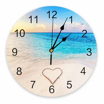 Пляжные декоративные круглые настенные часы Love с арабскими цифрами, дизайн, не тикающие настенные часы, большие для спальни, ванной комнаты