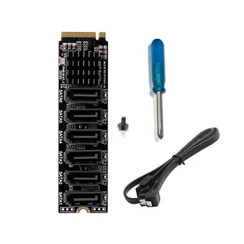 M.2 MKEY PCI-E Riser Card M.2 NVME к SATA3.0 PCIE к SATA 6Gpbsx6-Портовая карта расширения ASM1166 Поддерживает функцию PM 3