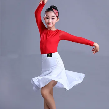 Детские платья для латиноамериканских танцев, одежда для танцев с длинным рукавом, Тренировочный стандартный бальный костюм, одежда для выступлений 3