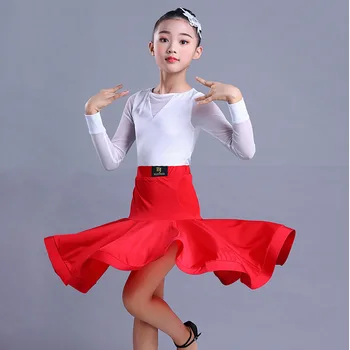 Детские платья для латиноамериканских танцев, одежда для танцев с длинным рукавом, Тренировочный стандартный бальный костюм, одежда для выступлений 4
