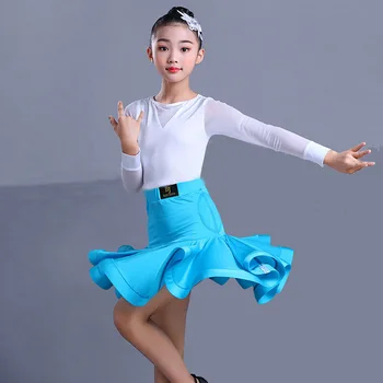 Детские платья для латиноамериканских танцев, одежда для танцев с длинным рукавом, Тренировочный стандартный бальный костюм, одежда для выступлений 5