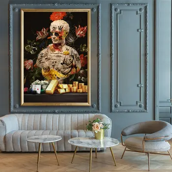 Плакат с граффити Caesar Hustle, винтажная скульптура, золотая картина на холсте, настенное искусство, картина для гостиной, украшение дома