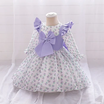 Платье для новорожденной девочки из цветочного тюля с длинными рукавами на 1-й День рождения, Крещение, Детская одежда, пушистые наряды для малышей, Vestido Bebes