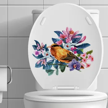 Декоративные наклейки на стены с цветами и птицами - минималистичное и креативное настенное искусство для ванной комнаты, туалета