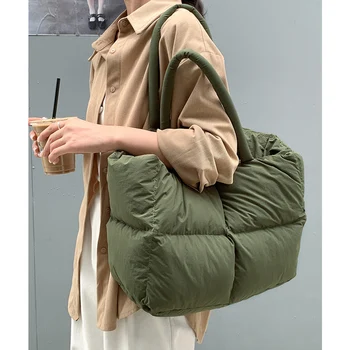 Повседневный дизайн мягкие восковые пуховики хлопок большая вместительная сумка для ежедневных покупок квадратная сумка на ощупь в виде облака, сумки через плечо soild color