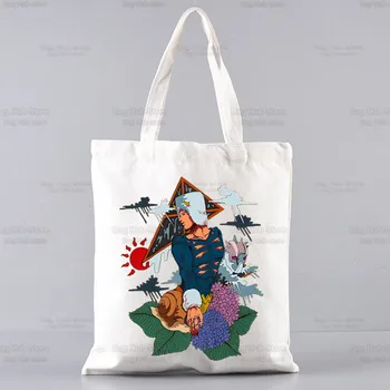 Холщовая сумка-тоут Jotaro Star, повседневные школьные сумки из японского аниме Jojo Bizarre Adventure, многоразовая женская сумка для покупок 2