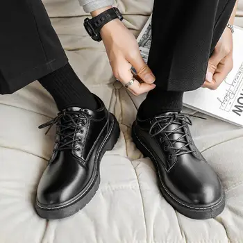 Повседневная Кожаная Обувь для Мужчин; Новинка 2023 года; Осенняя Мужская Обувь в Британском Стиле; Деловая Мужская Обувь Из Мягкой Кожи; Dr. Boots с низким берцем 1