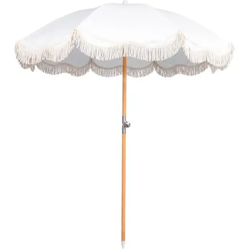 Пляжный зонт Funsite 6,5 футов в стиле Бохо с Бахромой, Зонты UPF 50 + с кисточками и сумкой для переноски, Высококачественное Дерево, Складной Зонт для патио