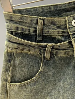 Джинсовые шорты LUXE & ENVY в стиле ретро для женщин, летние новинки 2023, двухслойные утягивающие брюки с высокой талией, трендовые брюки для девочек трапециевидной формы 3