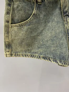 Джинсовые шорты LUXE & ENVY в стиле ретро для женщин, летние новинки 2023, двухслойные утягивающие брюки с высокой талией, трендовые брюки для девочек трапециевидной формы 4