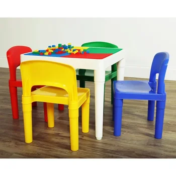 Детский пластиковый стол для занятий Humble Crew 2 в 1 и Набор из 4 Стульев, белый, Розовый и фиолетовый
