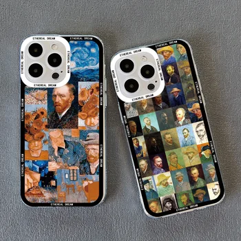 Винтажный Прозрачный чехол для телефона Van Gogh для iPhone X XS XR с Иллюстрацией Головоломки Чехол для iPhone 8 7 Plus SE2 13 12 11 14 Pro Max Чехлы