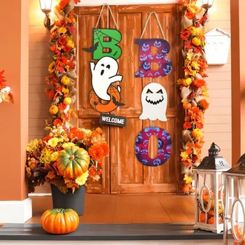 Жуткий декор для вечеринки: деревянная табличка в виде черепа на Хэллоуин, жуткая вешалка на дверь и атмосфера. 0