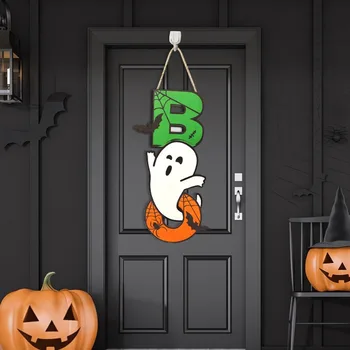 Жуткий декор для вечеринки: деревянная табличка в виде черепа на Хэллоуин, жуткая вешалка на дверь и атмосфера. 2