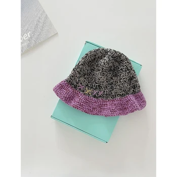 Нишевая дизайнерская ретро-рыбацкая шапка ручной работы, цветная вязаная шапка в стиле пэчворк, женская осенне-зимняя мода, все шерстяные головные уборы для бассейна