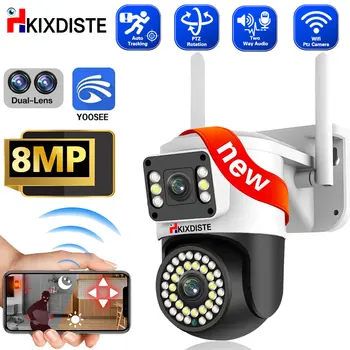 4K 8MP Wifi Двухобъективная PTZ-Камера С Двойным Поворотом Экрана на 355 ° С Автоматическим Отслеживанием Беспроводная Камера Видеонаблюдения Yoosee