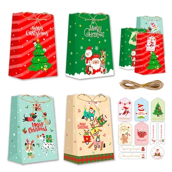 12 комплектов Рождественский пакет для конфет подарочная коробка Санта-Клаус Рождественская елка маленькая подарочная коробка с ручной комбинацией подарочных бумажных коробок 4