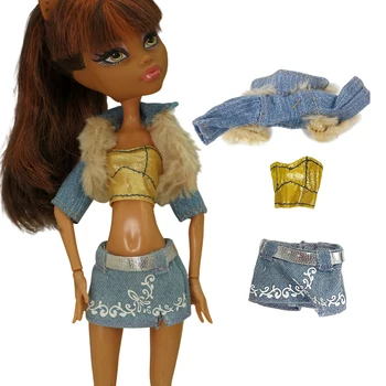 1 Комплект джинсового костюма Принцессы куклы платье: куртка + золотой топ + юбка Для Куклы Monstering High 1/6 Аксессуар Одежда Игрушки Для кукол