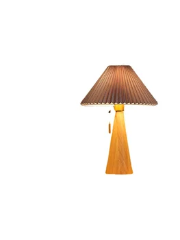 Настольная лампа Xl в стиле ретро, Скандинавский Плиссированный Средне-Древний японский стиль, Бесшумный Стиль, Прикроватная лампа для спальни из массива дерева