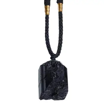 Черное ожерелье из обсидиана, натуральная подвеска с обсидианом, переносные кристаллы, Кварцевый кулон с драгоценным камнем для рождественских вечеринок, женские