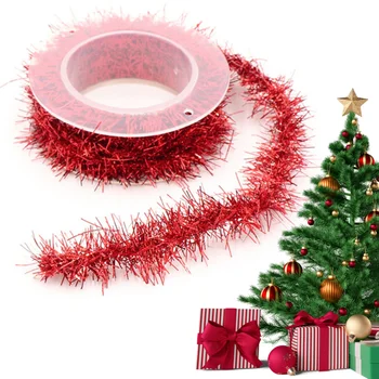 Рождественская лента с проводами Красочные блестящие ленты с блестками Широкая лента в виде рождественской елки для упаковки подарков и украшения праздничных вечеринок 4