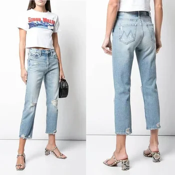 Женские джинсы 2023 года, новые повседневные модные джинсы в стиле ретро с высокой талией и джинсовыми брюками по щиколотку