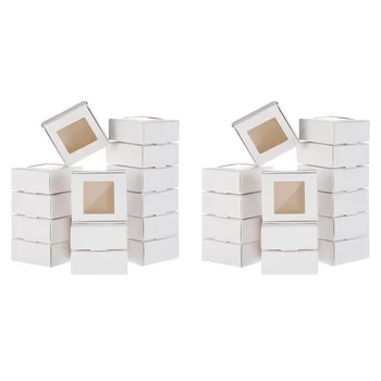 100 штук Мини-коробка из крафт-бумаги с окошком Подарочная упаковочная коробка Коробка для домашнего мыла Угощение для выпечки конфет (белая)