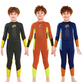 Цельный теплый водолазный костюм с длинным рукавом, детский гидрокостюм из неопрена 2,5 мм для мальчиков для подводного плавания, купальники для серфинга 1