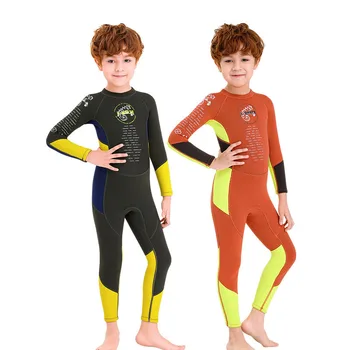 Цельный теплый водолазный костюм с длинным рукавом, детский гидрокостюм из неопрена 2,5 мм для мальчиков для подводного плавания, купальники для серфинга 2