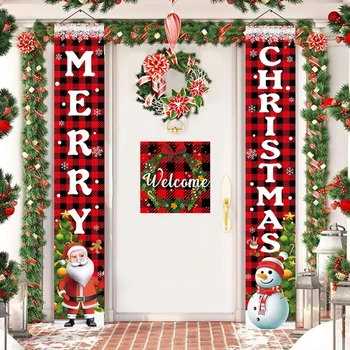 Баннер с Рождеством, Снеговики, Санта, висящие снаружи, Рождественские украшения для дверей на крыльце, декор для вечеринок 0