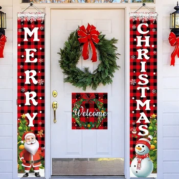 Баннер с Рождеством, Снеговики, Санта, висящие снаружи, Рождественские украшения для дверей на крыльце, декор для вечеринок 2