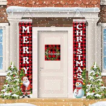 Баннер с Рождеством, Снеговики, Санта, висящие снаружи, Рождественские украшения для дверей на крыльце, декор для вечеринок 3