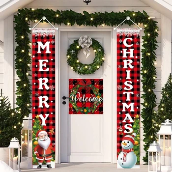Баннер с Рождеством, Снеговики, Санта, висящие снаружи, Рождественские украшения для дверей на крыльце, декор для вечеринок 4