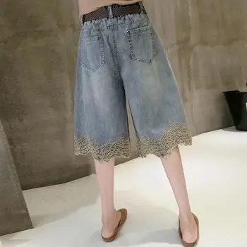 Широкие джинсовые шорты женские летние новые модные свободные брюки повседневные кружевные полые джинсы 2