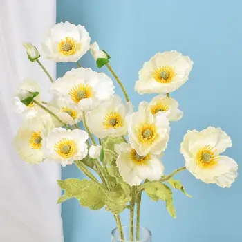 1шт Искусственный цветок из маковой ткани, центральный цветок из искусственного мака, флокированные цветы на длинных стеблях Для украшения домашней свадьбы