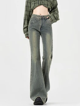 Расклешенные джинсы, женские винтажные джинсы с низкой талией, сексуальные девушки в американском стиле, отбеленная мода, подтягивающая ягодицы, уличная одежда в полный рост, шикарная индивидуальность 2