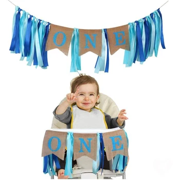 Гирлянда из одной буквы на стульчике для кормления Розово-голубой баннер для первого дня рождения мальчика или девочки от 1 года, украшение для детского душа 0
