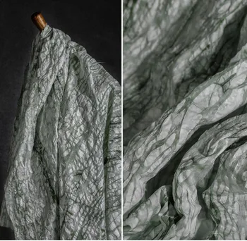 Зеленая и белая водная капля в форме тыквы с неровной текстурой, окрашивающая чистый хлопок модная дизайнерская ткань 0