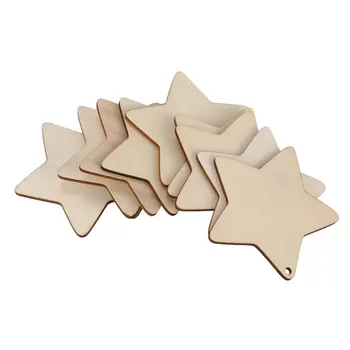 10 деревянных фигурок в виде звездочек, простые деревянные бирки для рукоделия с отверстием (10 см) 0
