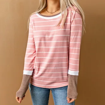 Полосатый приталенный свитер, женский пуловер с круглым вырезом, подкладка 25115193