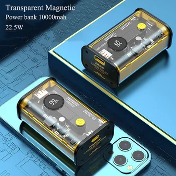 10000 мАч Прозрачный Беспроводной Банк Питания Портативный Магнитный Беспроводной Внешний Аккумулятор Для iphone 14 13 12 Pro Max samsung