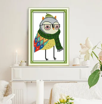 Картина с изображением совы, вышитая крестиком, висит в гостиной, ручная вышивка 11 карат/14 карат 1